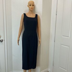 Marianna Woman’s Dress Sz 6 Navy Blue Scoop Neck Sleeveless Midi Covered Buttons
